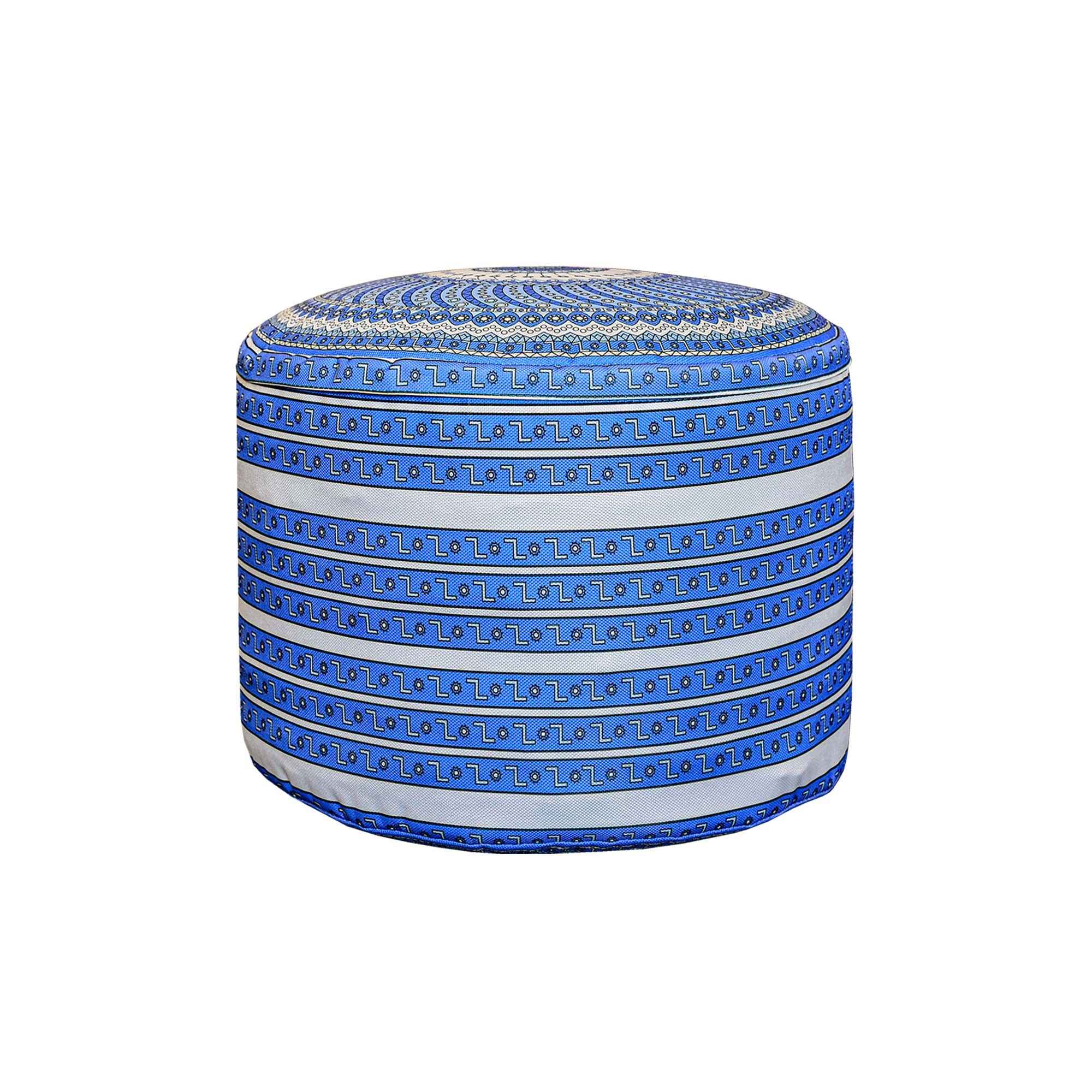 Price and Buy Artisanal Round Pouf with White & Blue Fabric
