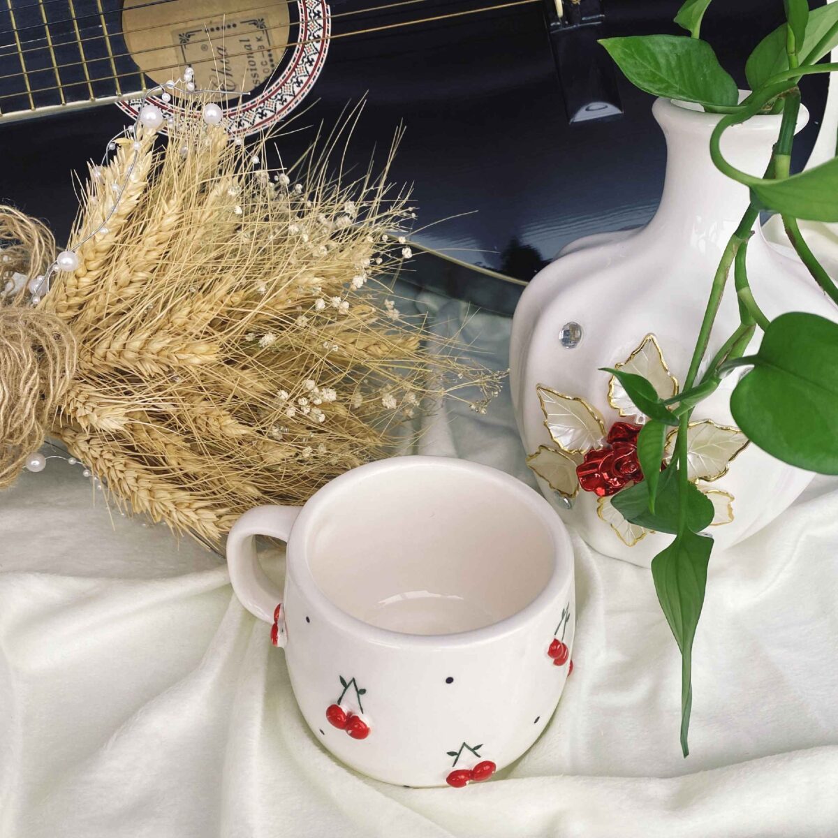 Price and Buy Artistic Ceramic Cup – Handcrafted with Cherry Design - Image 5