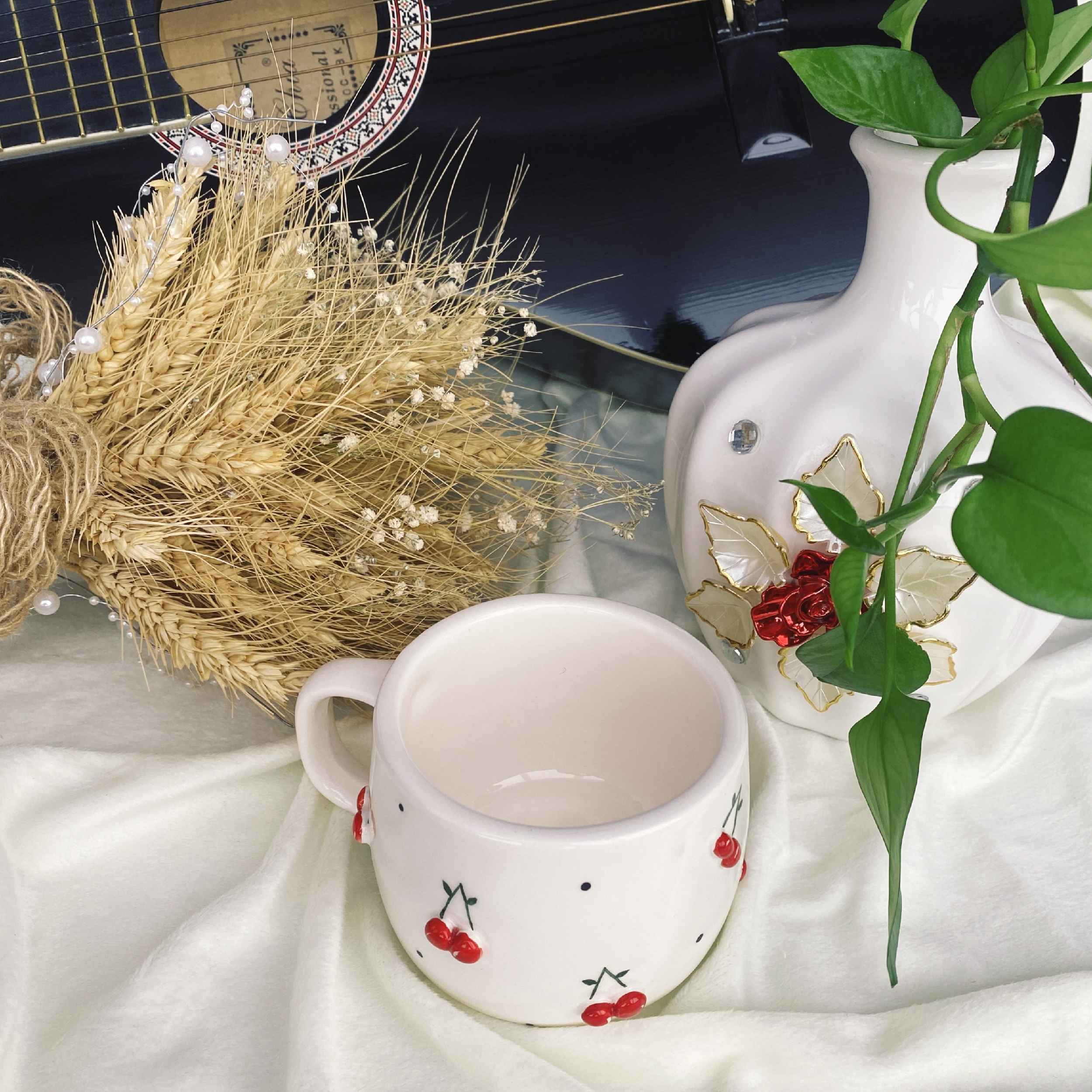 Price and Buy Artistic Ceramic Cup – Handcrafted with Cherry Design - Image 5
