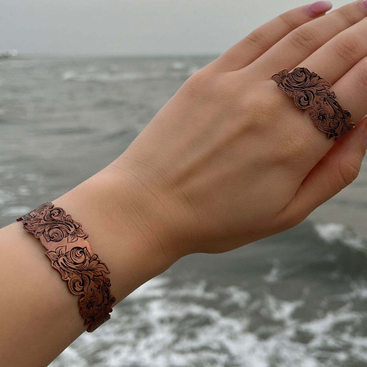 Price and Buy Artistic Copper Bracelet – Floral Affirmation Style - Image 3