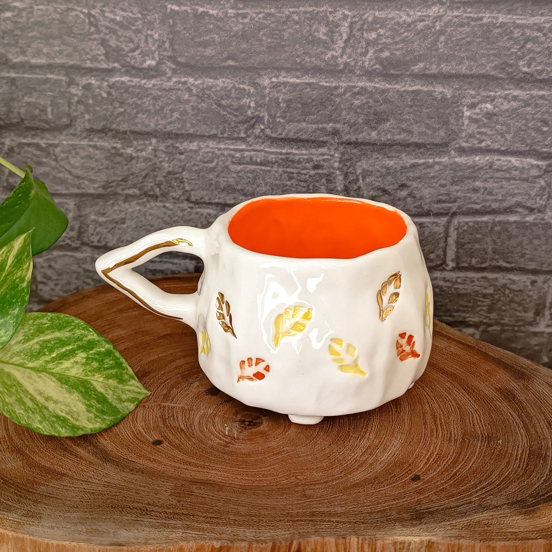 Price and Buy Artistic Handcrafted Ceramic Mug – Leaf Design - Image 4