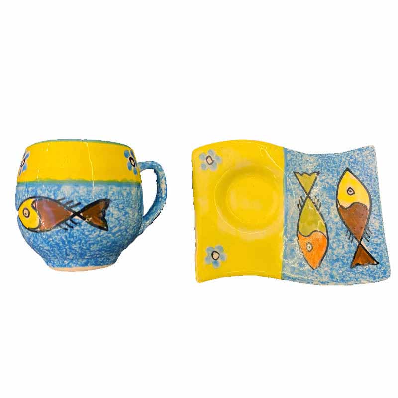 Price and Buy Artistic Pottery Mug – Decorative with Coaster, Fish Model - Image 3