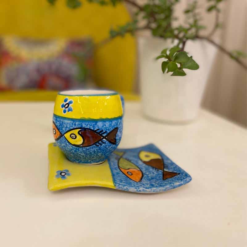 Price and Buy Artistic Pottery Mug – Decorative with Coaster, Fish Model - Image 4