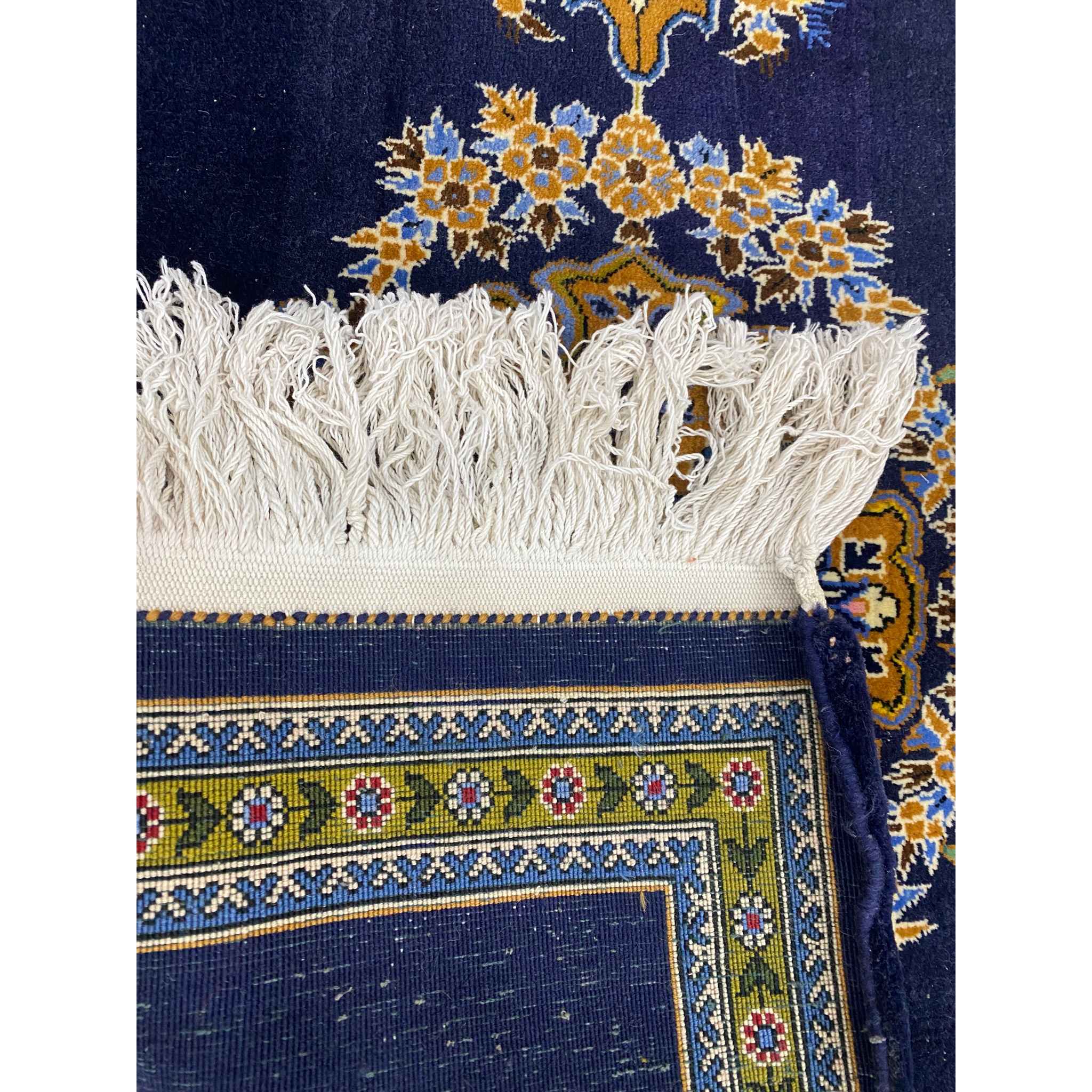Price and Buy Authentic Persian Prayer Rug Hand-Knotted & Luxurious Sajada Navy Blue - Image 3