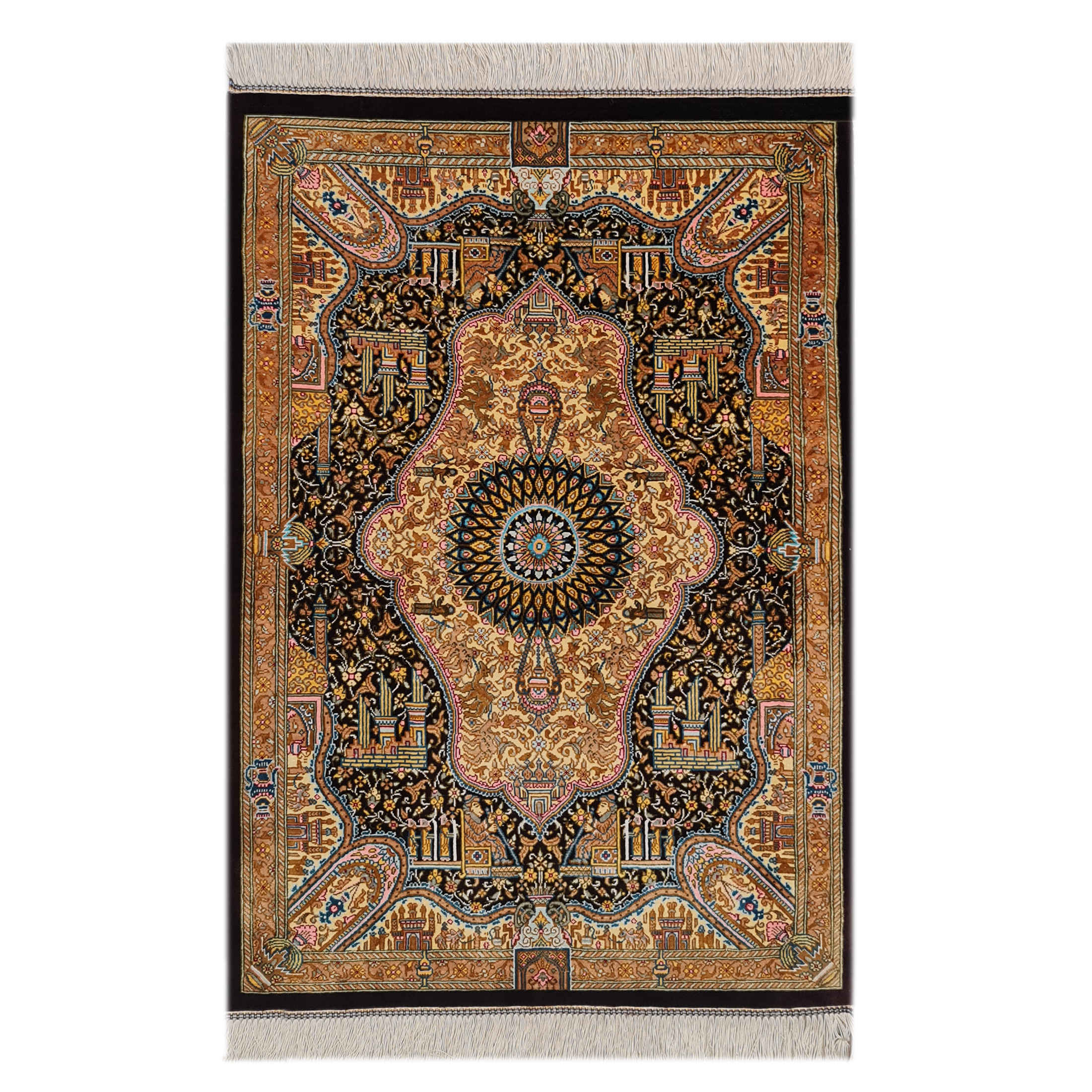 Price and Buy Authentic Persian Prayer Silk Rug Hand-Knotted & Luxurious Sajada Dastbaf