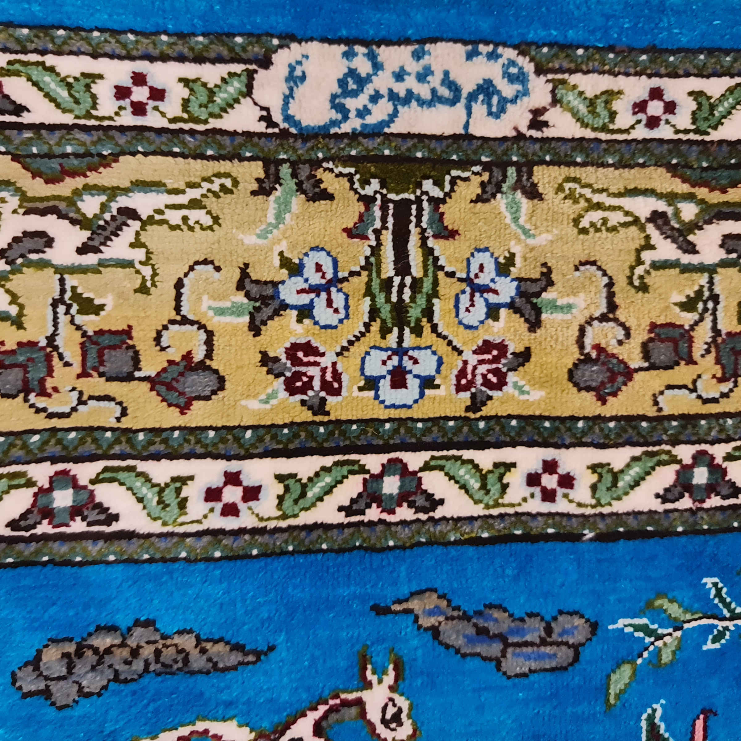 Price and Buy Authentic Persian Prayer Silk Rug Hand-Knotted & Luxurious Sajada Hunting - Image 3