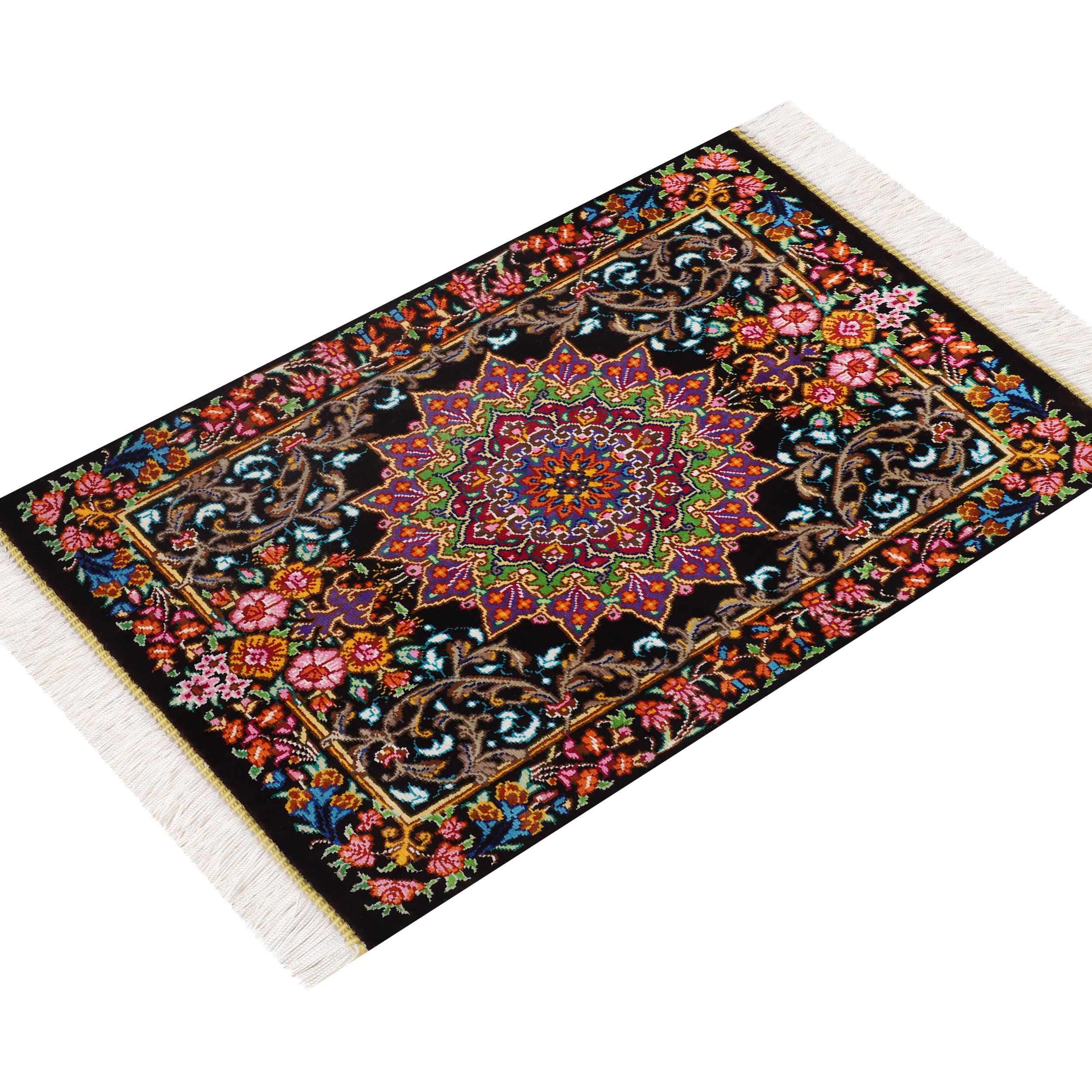 Price and Buy Authentic Persian Prayer Silk Rug Hand-Knotted & Luxurious Sajada Medallion - Image 3