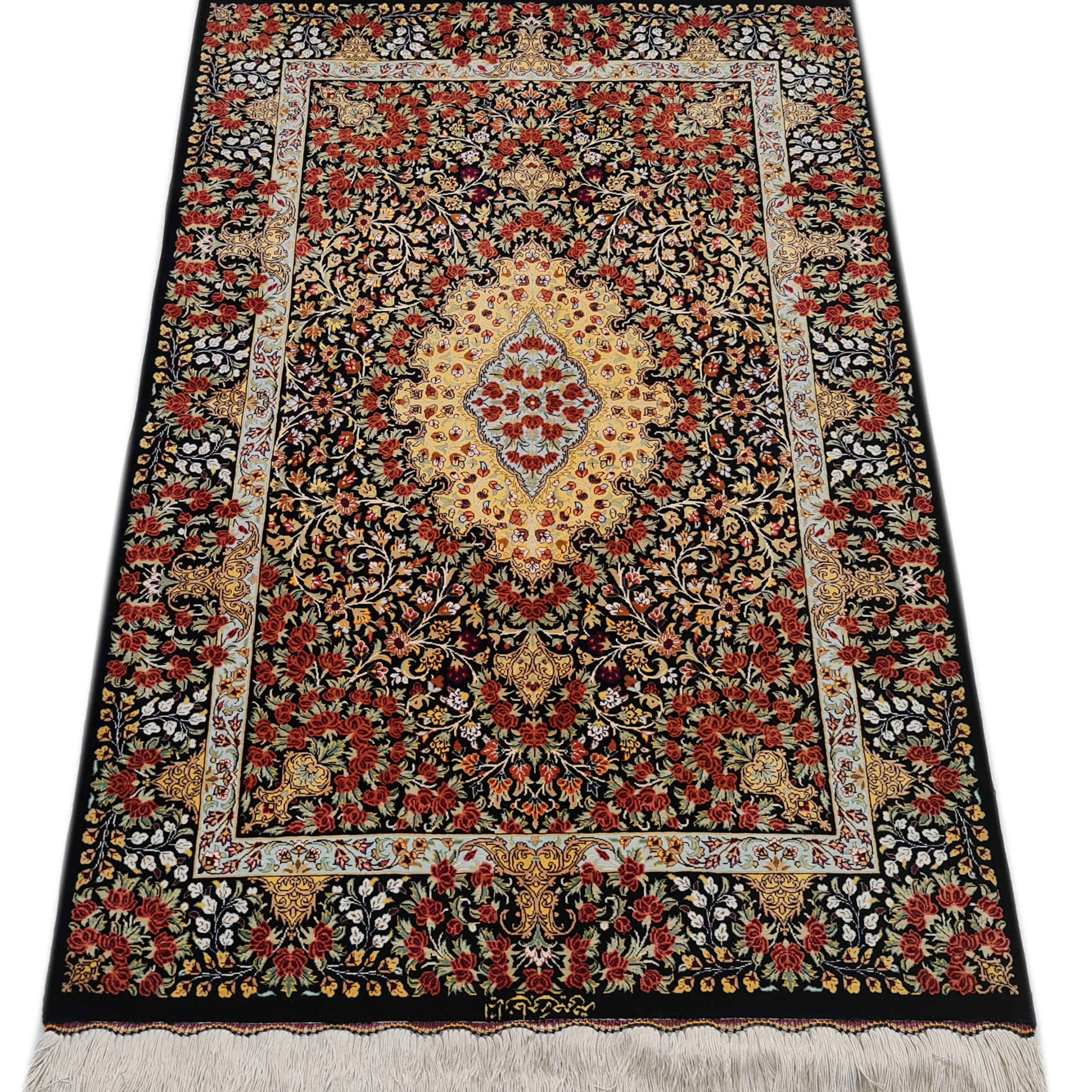 Price and Buy Authentic Persian Prayer Silk Rug Hand-Knotted & Luxurious Sajada Rahimi - Image 3
