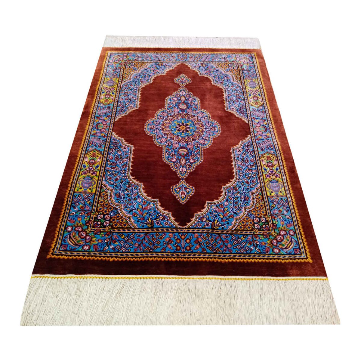 Price and Buy Authentic Persian Prayer Silk Rug Hand-Knotted & Luxurious Sajada - Image 4