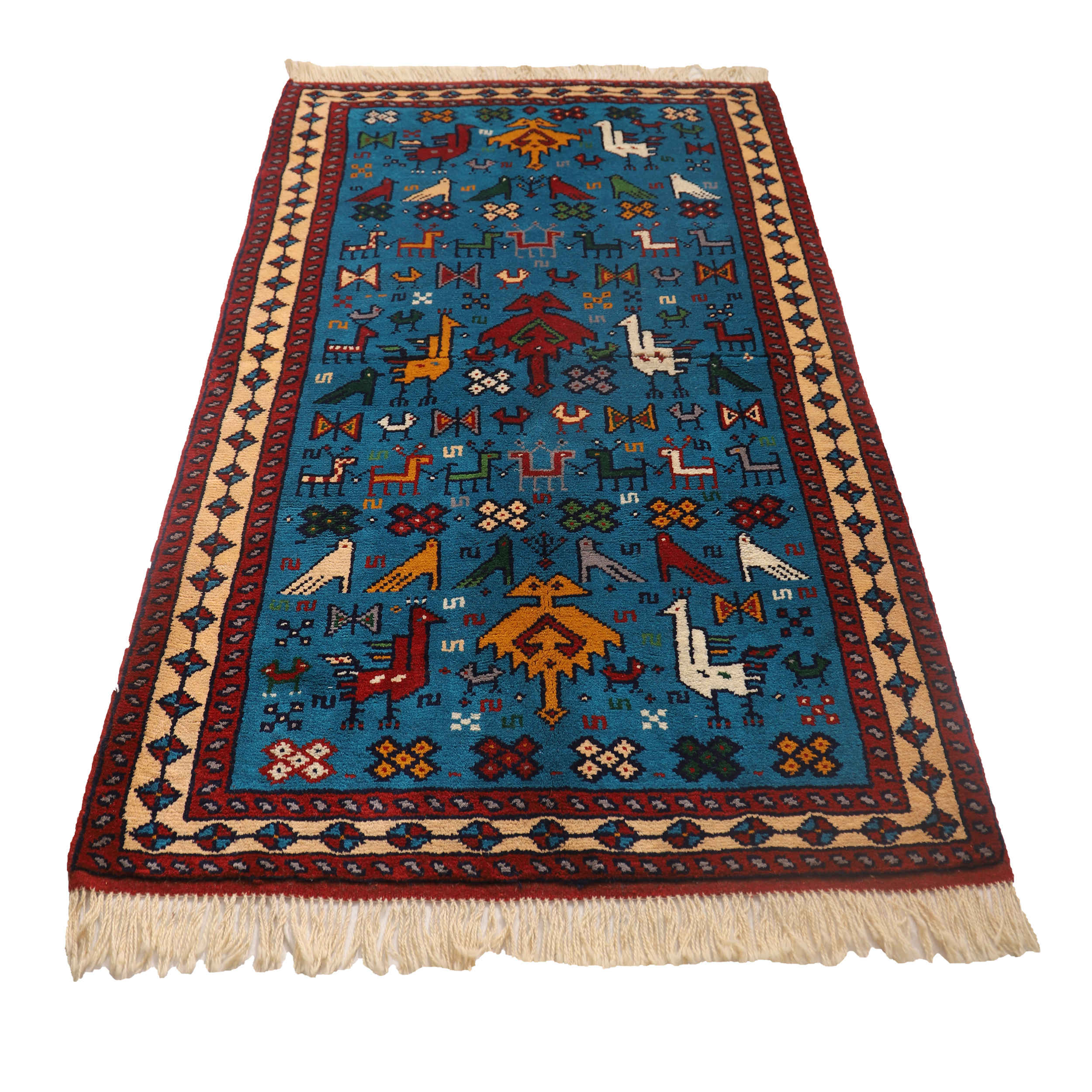 Price and Buy Authentic Persian Wool Carpet Hand-Knotted in Khorasan Animal Motifs Blue - Image 3