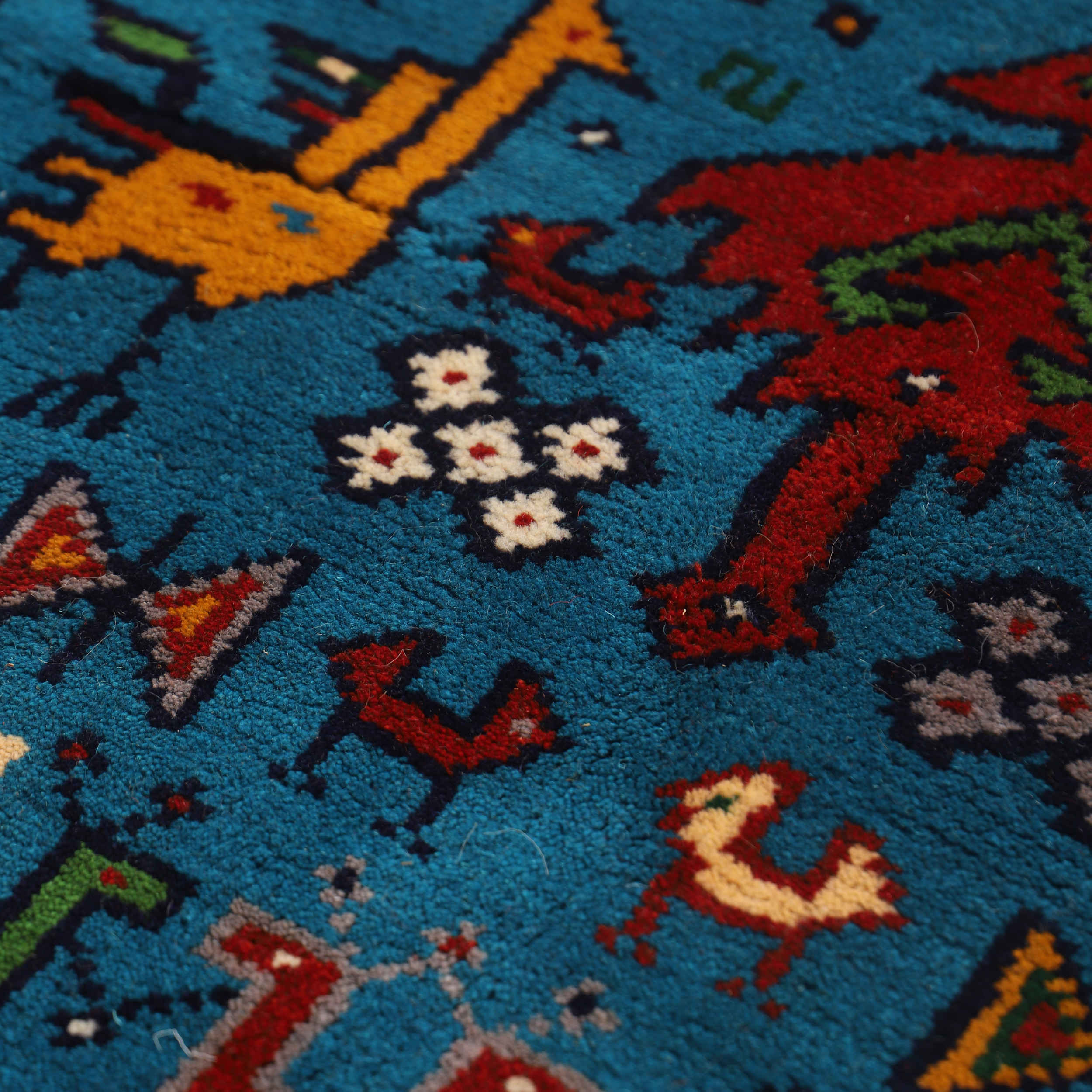 Price and Buy Authentic Persian Wool Carpet Hand-Knotted in Khorasan Animal Motifs Blue - Image 5