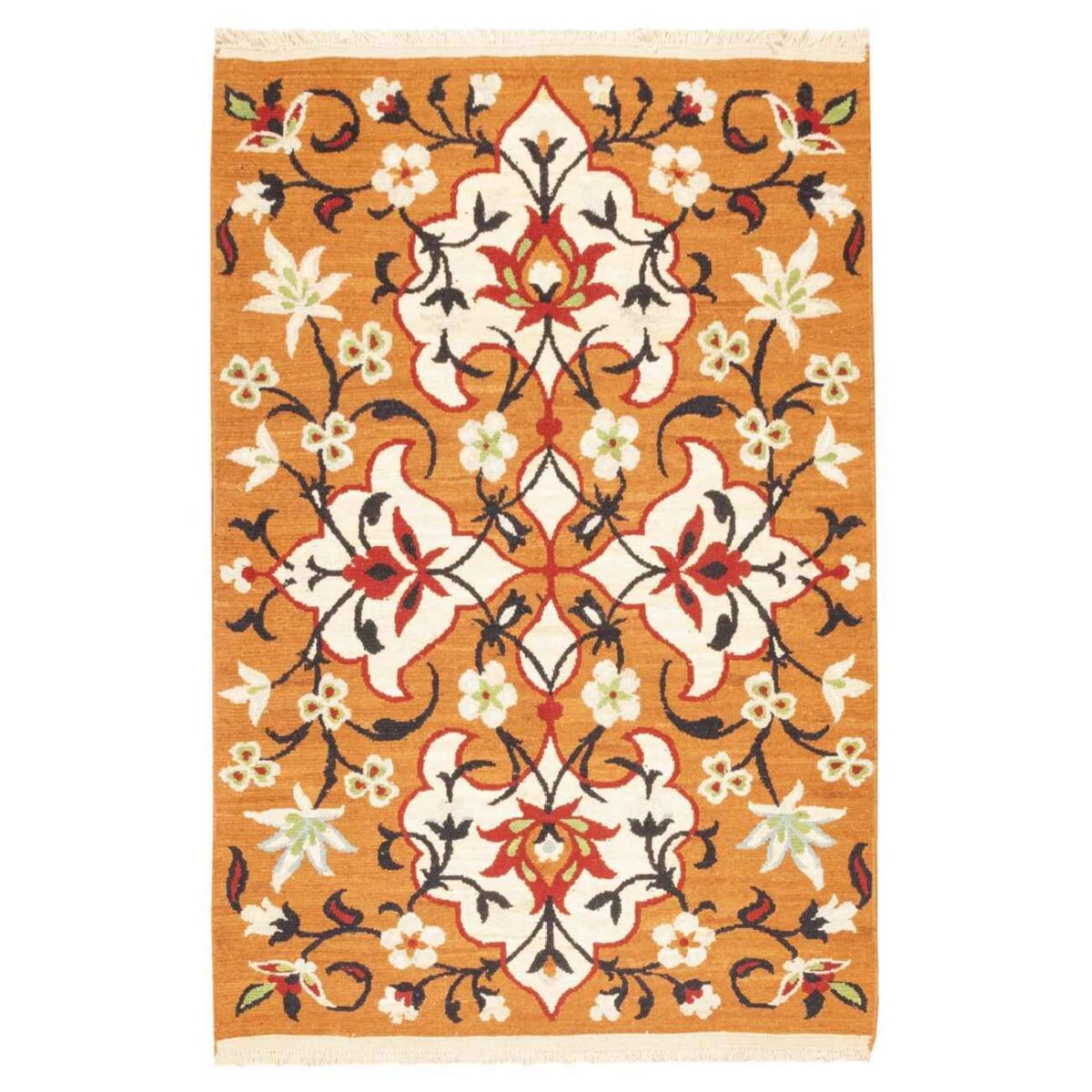 Price and Buy Authentic Persian Wool Kilim Rug Handwoven in Kerman Floral Orange