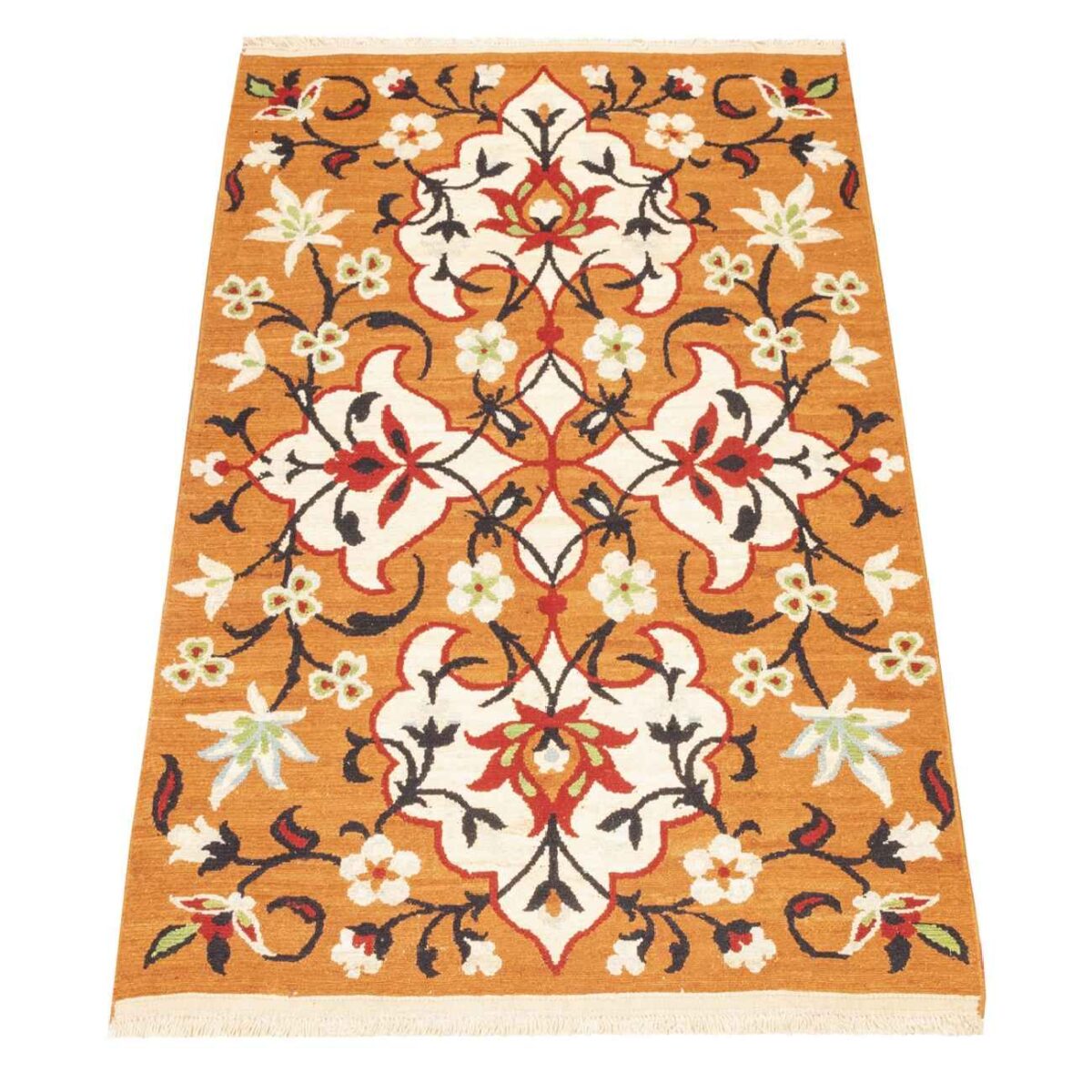 Price and Buy Authentic Persian Wool Kilim Rug Handwoven in Kerman Floral Orange - Image 3
