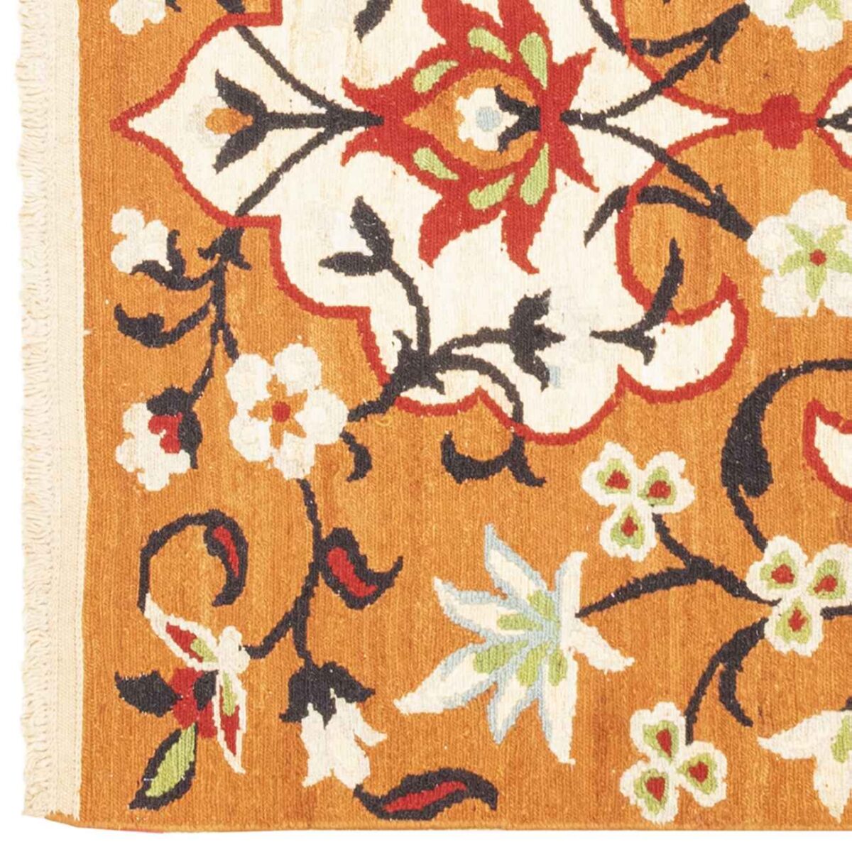 Price and Buy Authentic Persian Wool Kilim Rug Handwoven in Kerman Floral Orange - Image 4
