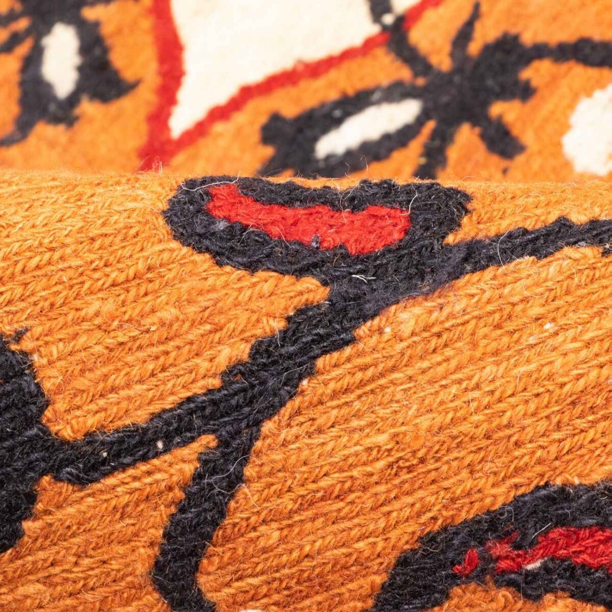 Price and Buy Authentic Persian Wool Kilim Rug Handwoven in Kerman Floral Orange - Image 8