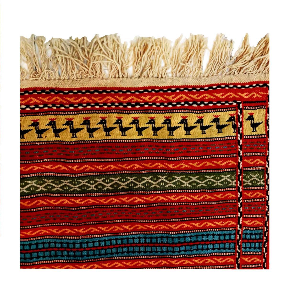Price and Buy Authentic Persian Wool Kilim Rug Handwoven in Khorasan Striped Red - Image 3