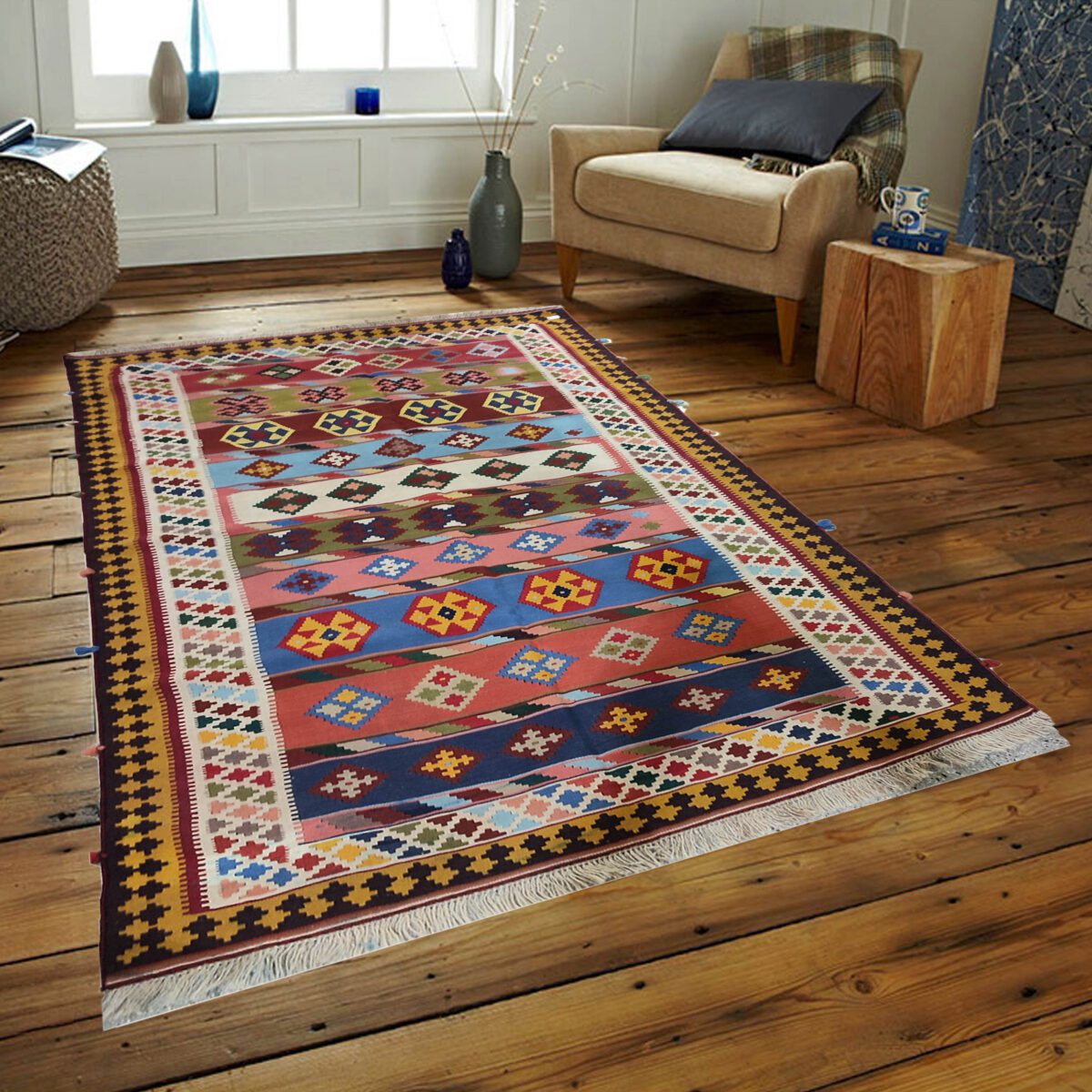 Price and Buy Authentic Persian Wool Kilim Rug Handwoven in Shiraz Qashqai - Image 3