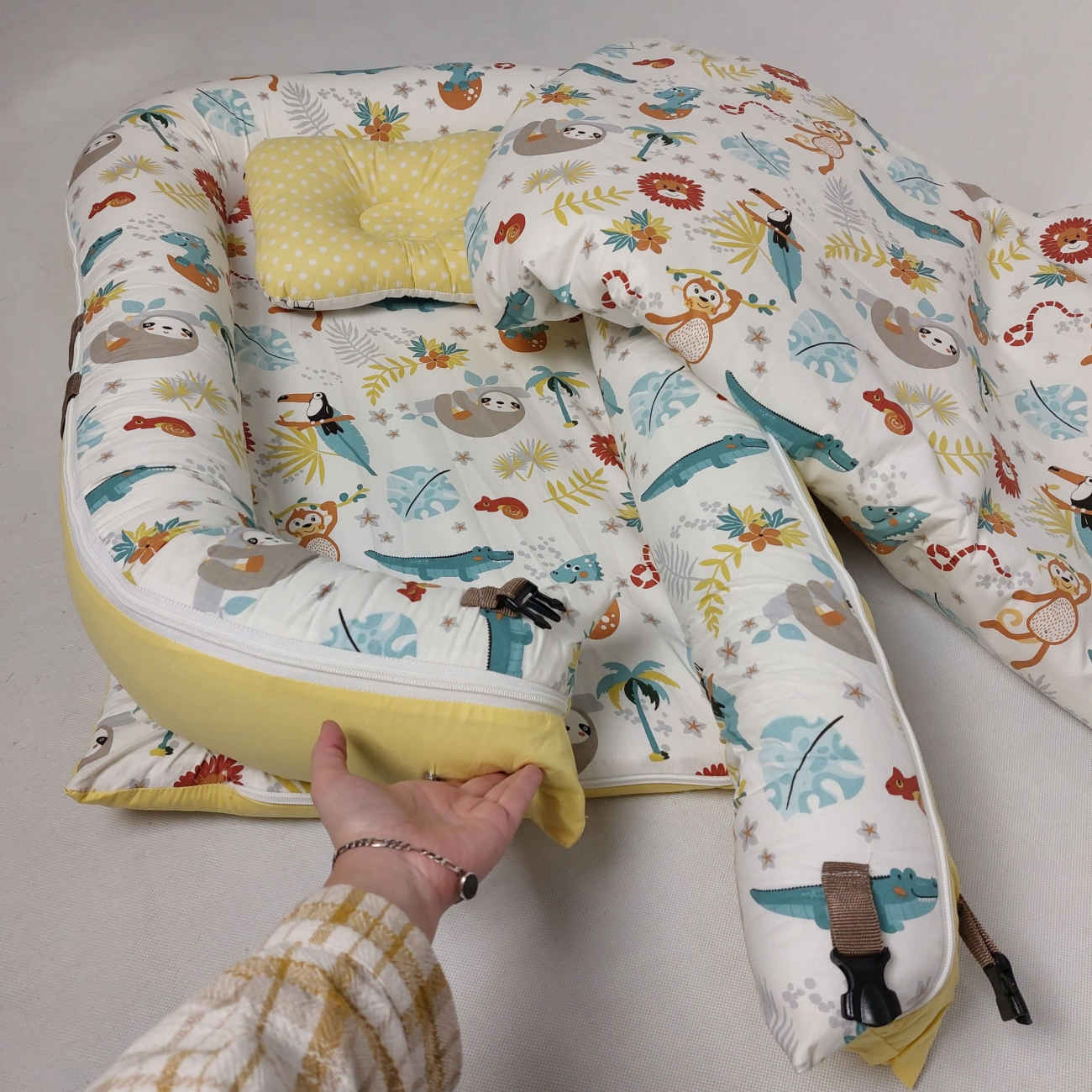 Price and Buy Baby Anti-Roll Nest – Animal Design & Organic Cotton – Full Set with Pillow_6903a0a4d7858.jpeg Price and Buy Baby Anti-Roll Nest – Animal Design & Organic Cotton – Full Set with Pillow - Image 4