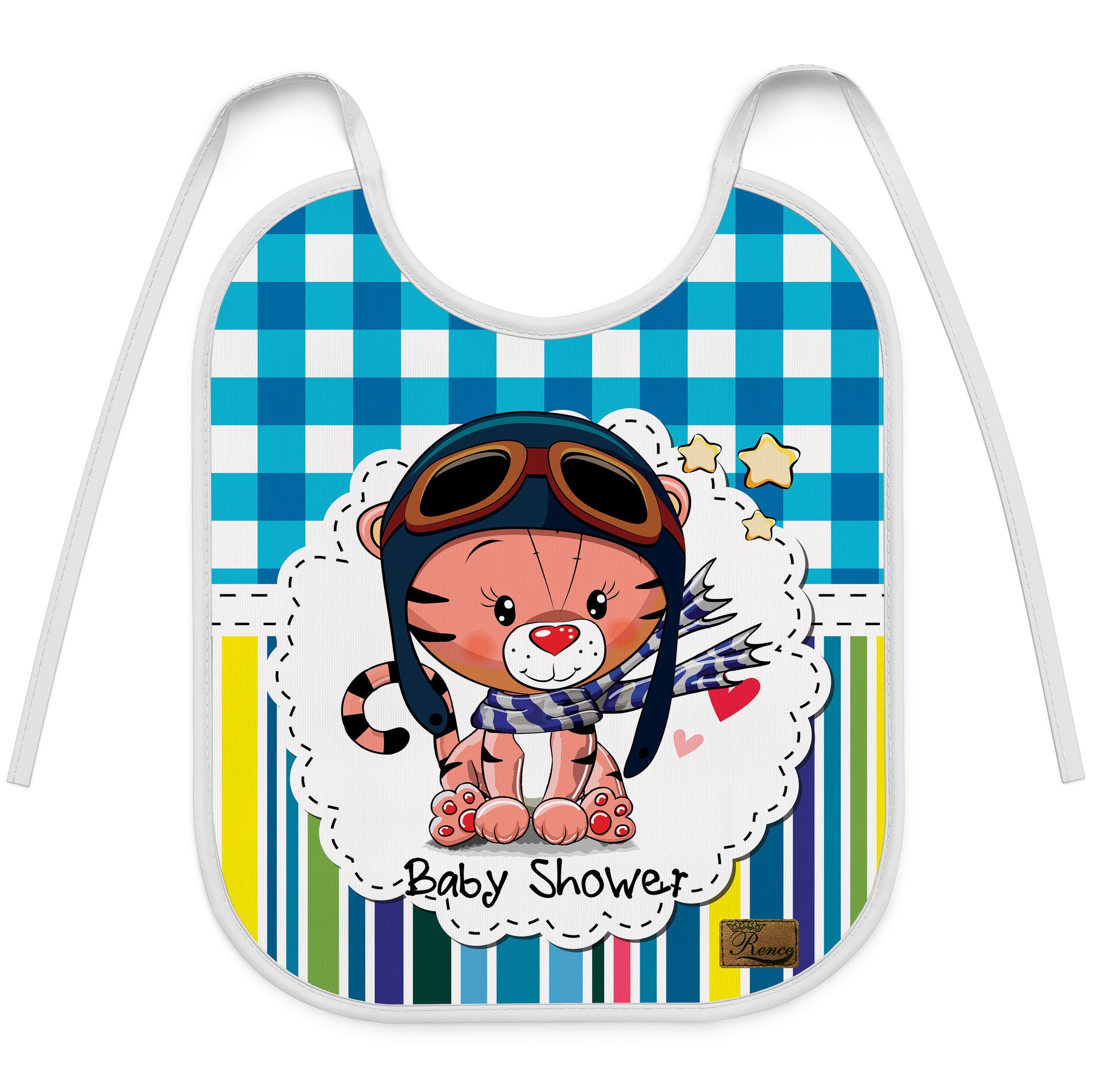 Price and Buy Baby Bib Cartoon Tiger Pilot with Gingham and Stripe Pattern_6902381d9ce14.jpeg Price and Buy Baby Bib Cartoon Tiger Pilot with Gingham and Stripe Pattern - Image 1