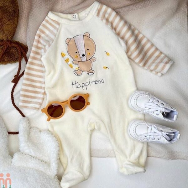 Price and Buy Baby Long Sleeve Jumpsuit Bear Hugs & Happiness Soft Cream Romper