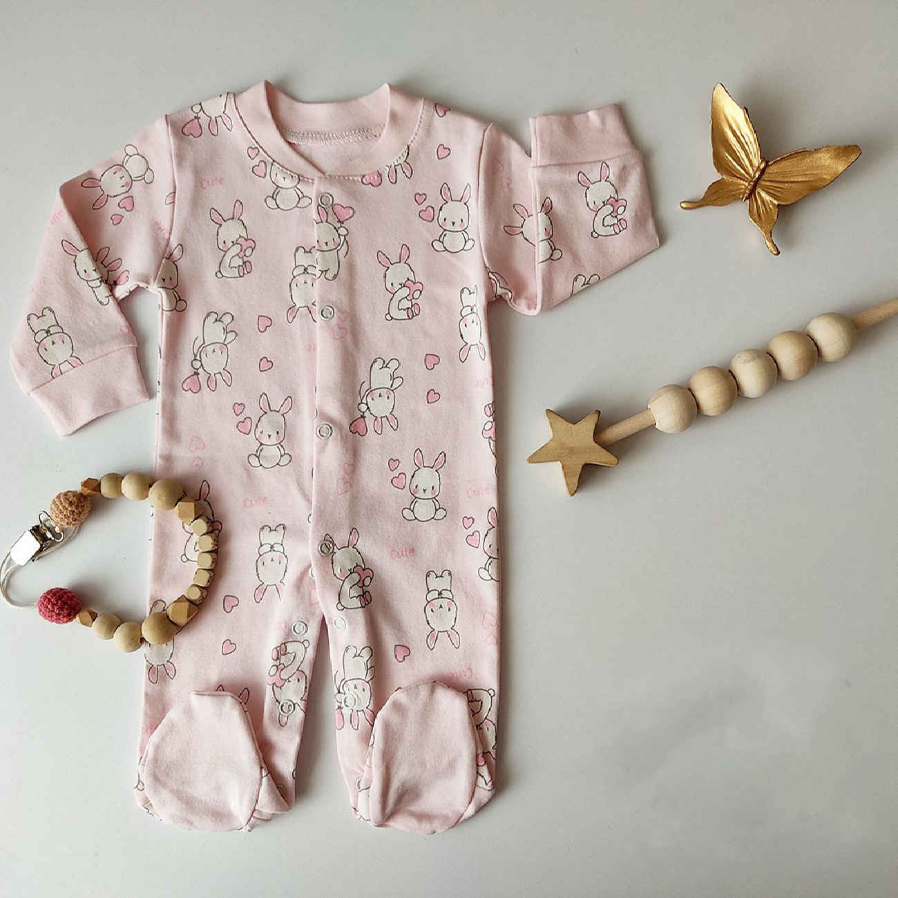 Price and Buy Baby Long Sleeve Jumpsuit Bunny Pattern_690261889754a.jpeg Price and Buy Baby Long Sleeve Jumpsuit Bunny Pattern - Image 1