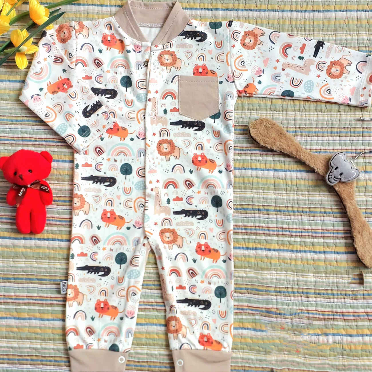 Price and Buy Baby Long Sleeve Jumpsuit Comfortable Animal & Rainbow Pattern_6902612e6a602.jpeg Price and Buy Baby Long Sleeve Jumpsuit Comfortable Animal & Rainbow Pattern - Image 1