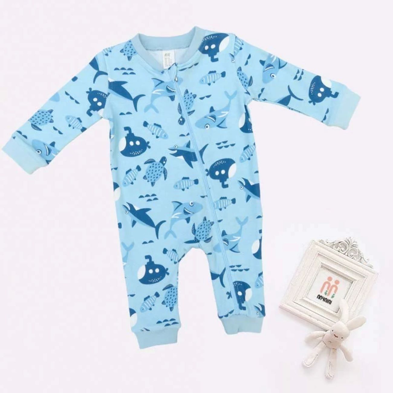 Price and Buy Baby Sporty Romper – Navy Blue with Whale Pattern in Cotton with Zipper_6902b341492f8.jpeg Price and Buy Baby Sporty Romper – Navy Blue with Whale Pattern in Cotton with Zipper - Image 1
