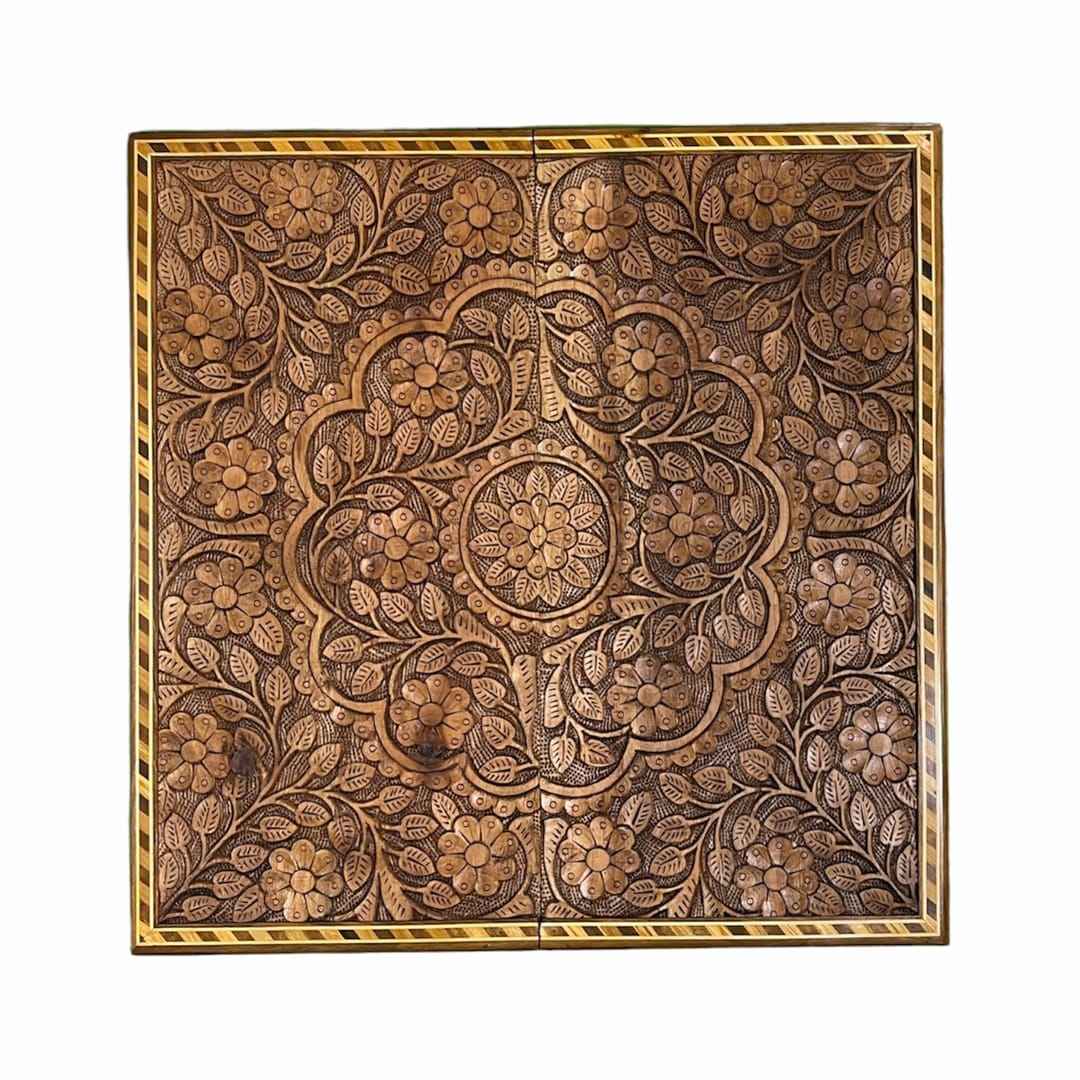 Price and Buy Backgammon Board Handcrafted with Intricate Floral on Walnut Wood