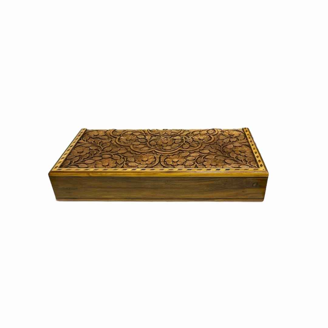 Price and Buy Backgammon Board Handcrafted with Intricate Floral on Walnut Wood - Image 3