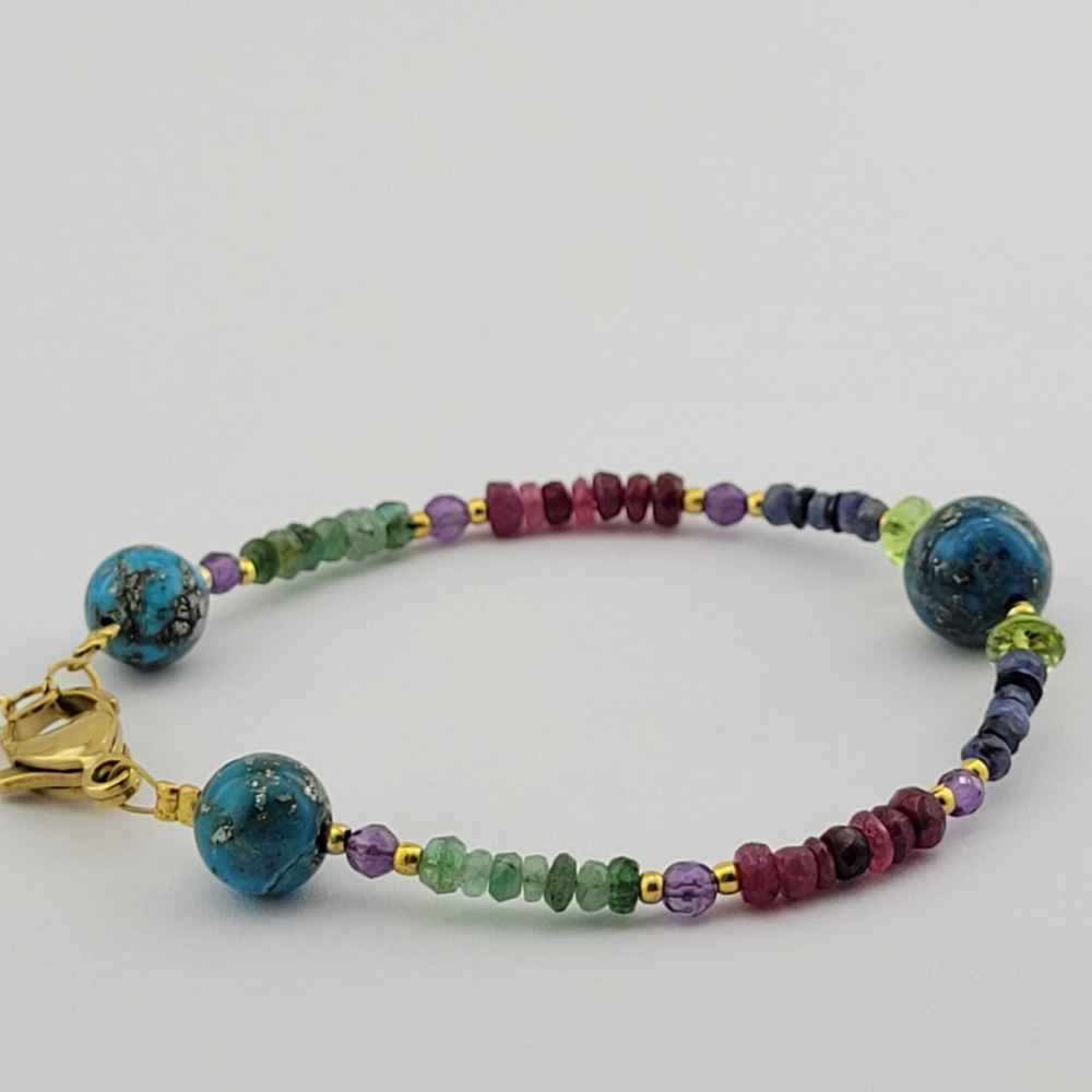 Price and Buy Beaded Bracelet for Women – Emerald, Ruby & Turquoise Gemstones - Image 4