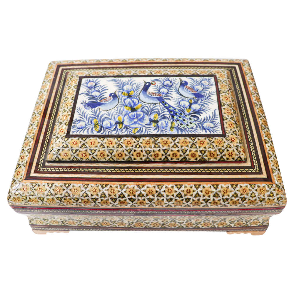 Price and Buy Beautiful Wooden Quran Storage Box – Khatam Enameled with Velvet Lining Model Birds
