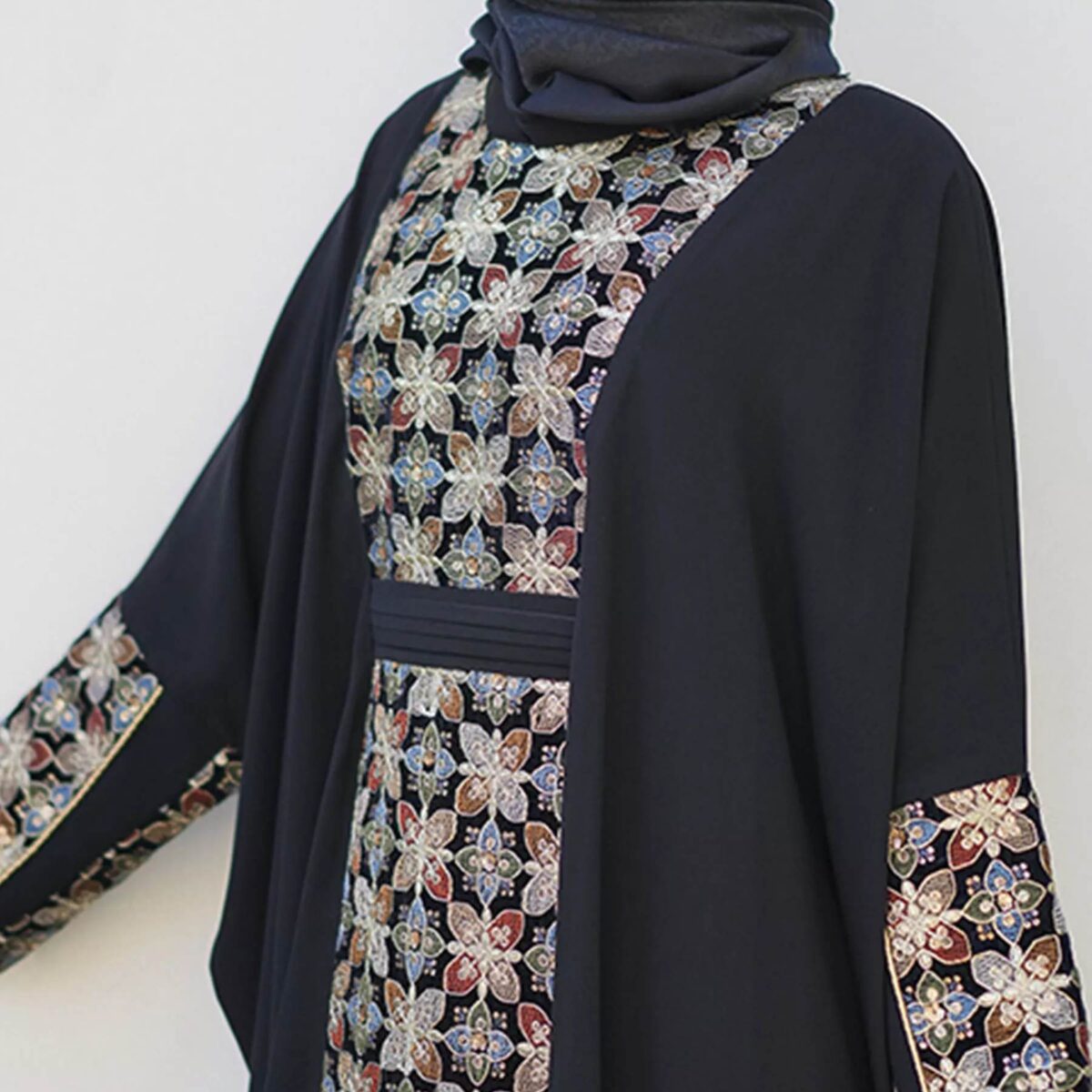Price and Buy Black Abaya for Women with Floral Design Model Noura - Image 3
