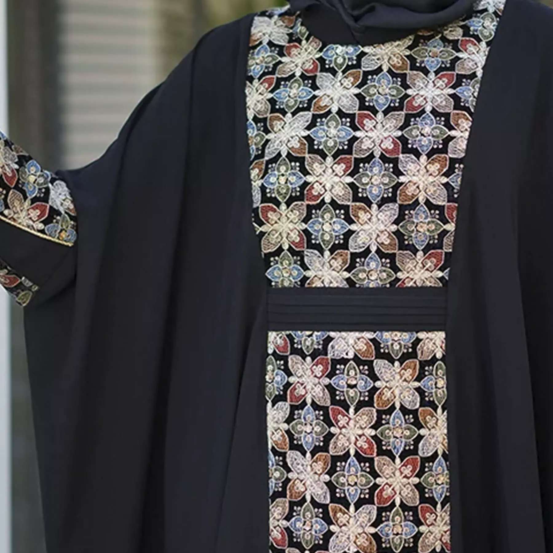 Price and Buy Black Abaya for Women with Floral Design Model Noura - Image 4