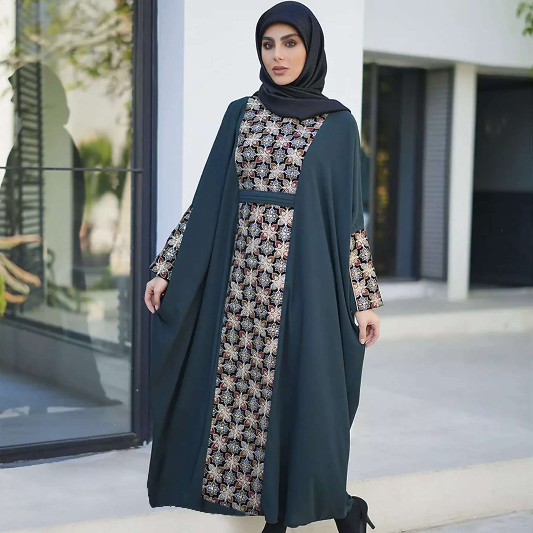 Price and Buy Black Abaya for Women with Floral Design Model Noura - Image 5