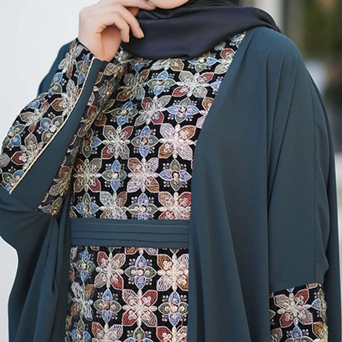 Price and Buy Black Abaya for Women with Floral Design Model Noura - Image 7