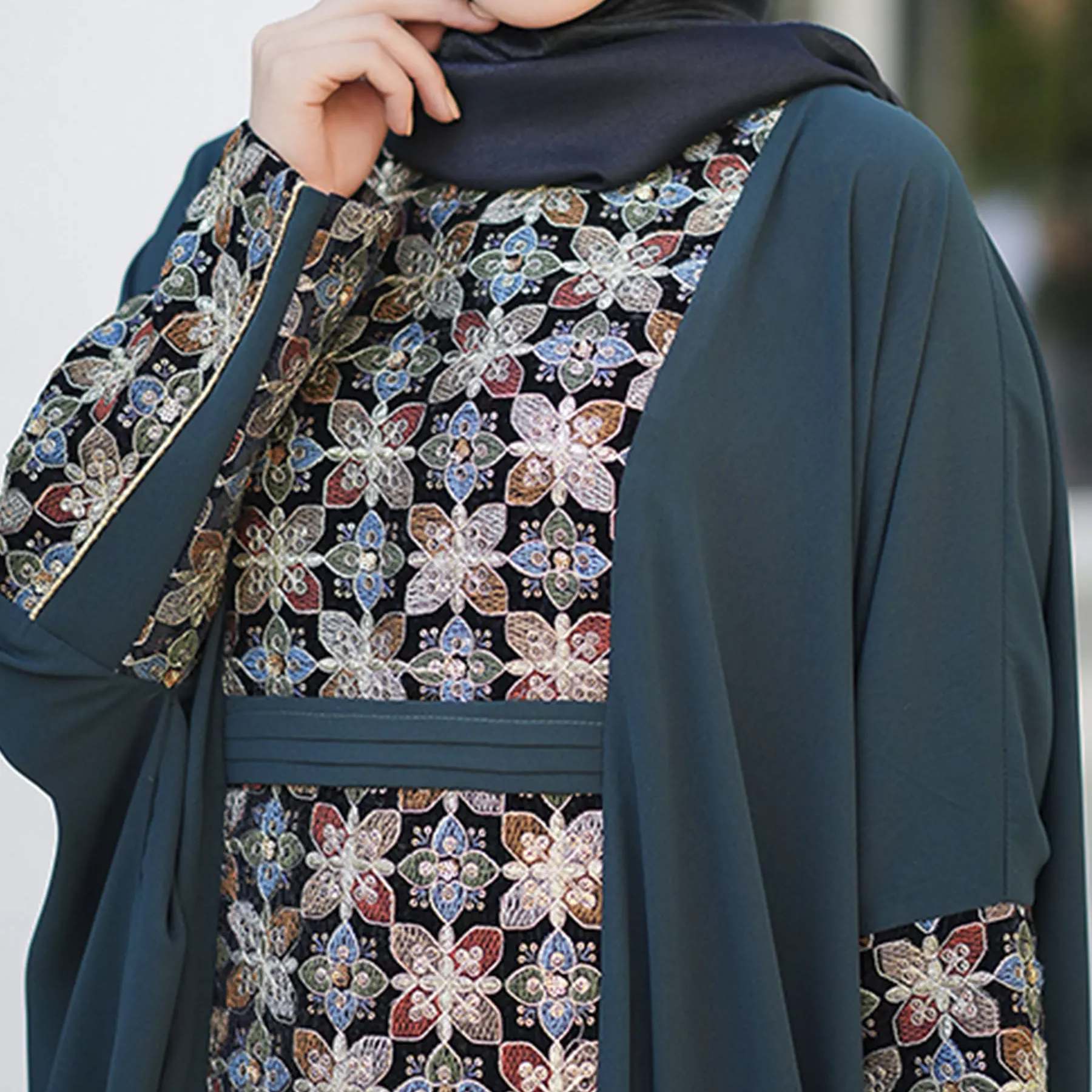 Price and Buy Black Abaya for Women with Floral Design Model Noura - Image 7