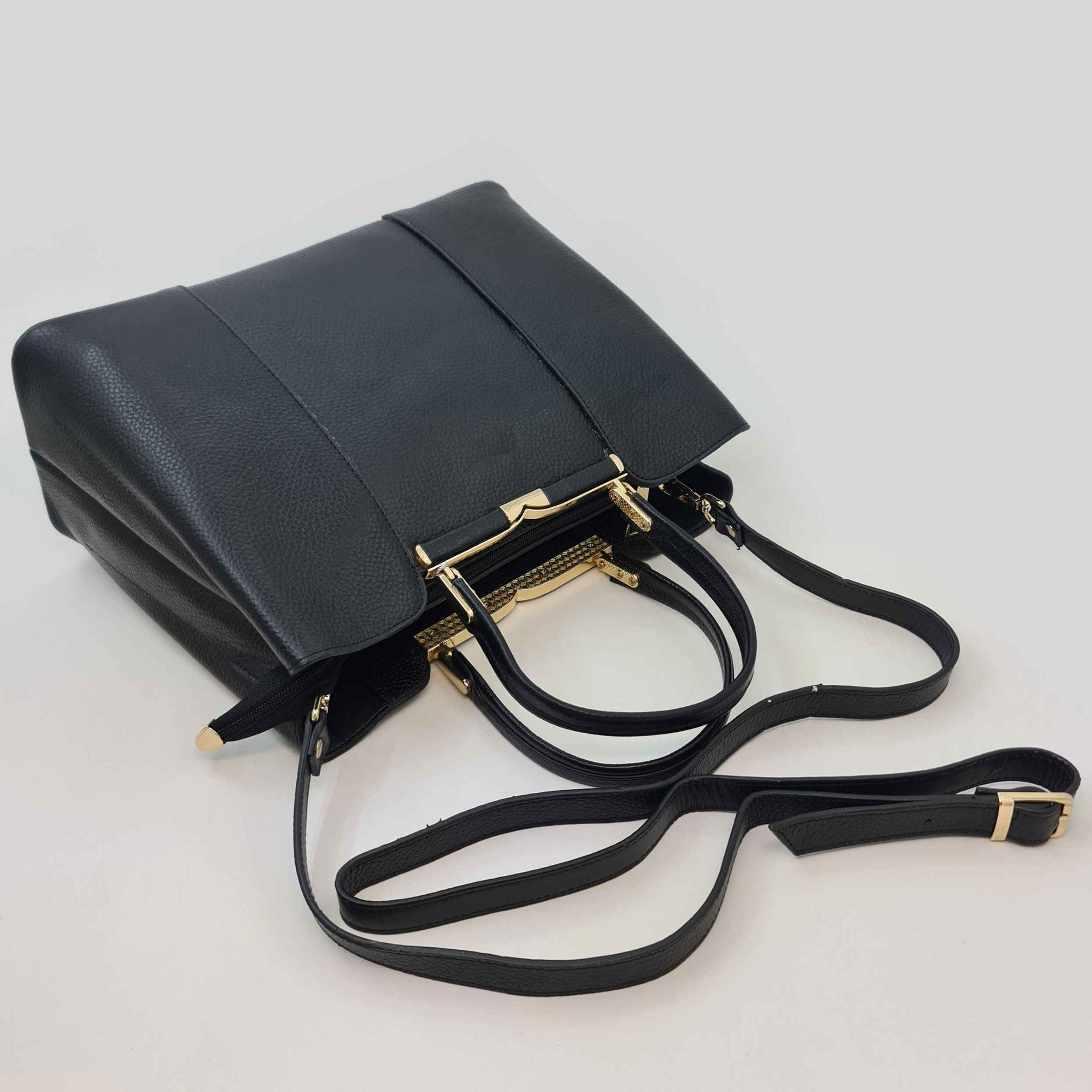 Price and Buy Black Leather Bauletto Handbag with Large Capacity for Women - Image 3
