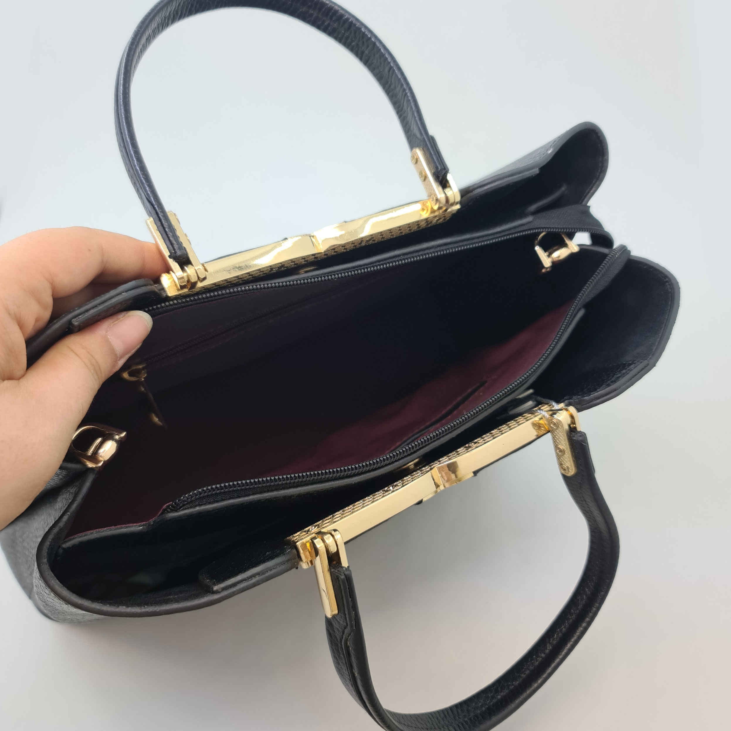 Price and Buy Black Leather Bauletto Handbag with Large Capacity for Women - Image 4