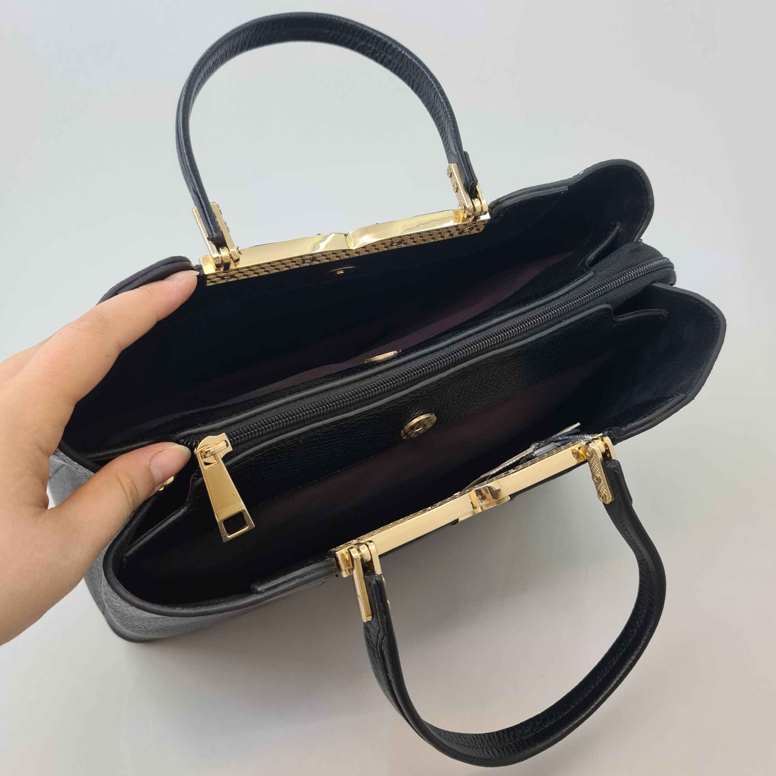 Price and Buy Black Leather Bauletto Handbag with Large Capacity for Women - Image 5