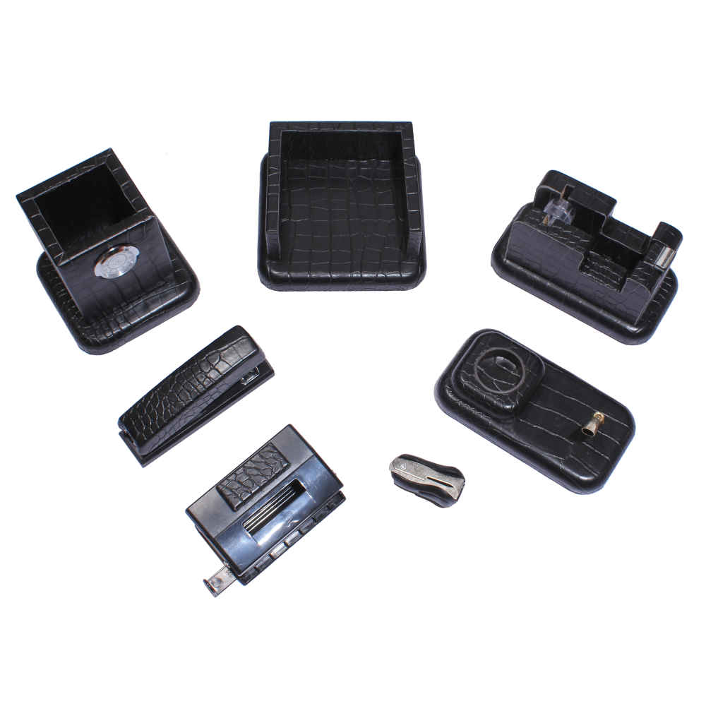 Price and Buy Black Leather Office Desk Organizer Set – 7 Pieces
