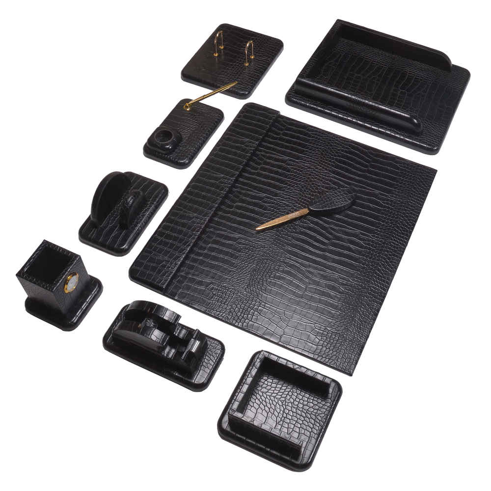 Price and Buy Black Leather Office Desk Set – 10-Piece Collection