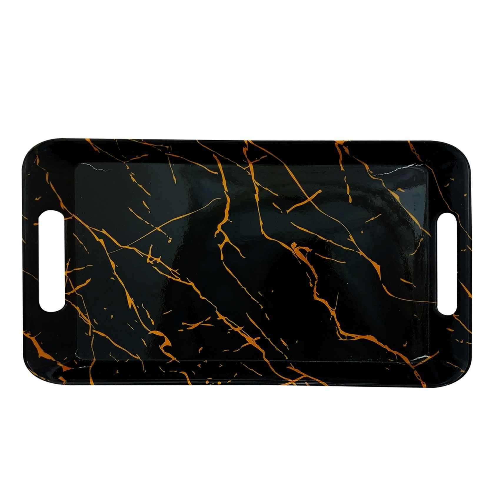 Price and Buy Black Melamine Serving Tray with Handle Lightweight Marble Design