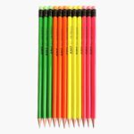 Price and Buy Black Pencils with Eraser in Triangular Fluorescent Design – Pack of 12 for School & Office