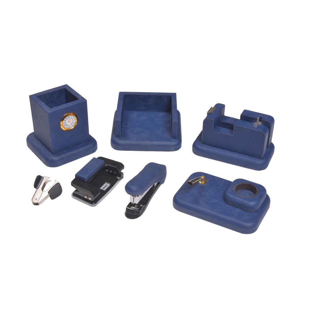 Price and Buy Blue Leather Office Desk Organizer Set – 8 Pieces - Image 3
