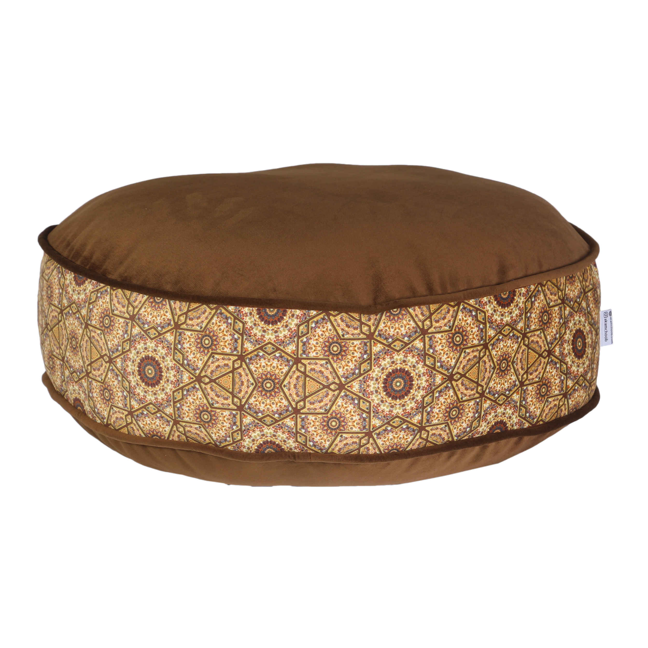 Price and Buy Bohemian Large Round Velvet Pouffe Inspired by Persian Art Brown Yaghma