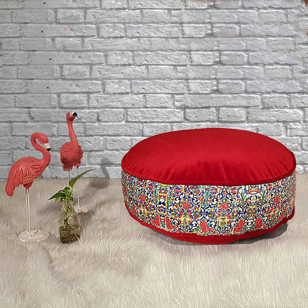 Price and Buy Bohemian Large Round Velvet Pouffe Inspired by Persian Art Red Karina - Image 4