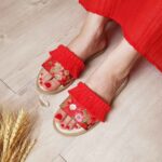 Price and Buy Boho-Style Indoor Summer Slipper – Floral Embroidery & Macrame in Red - Image 4