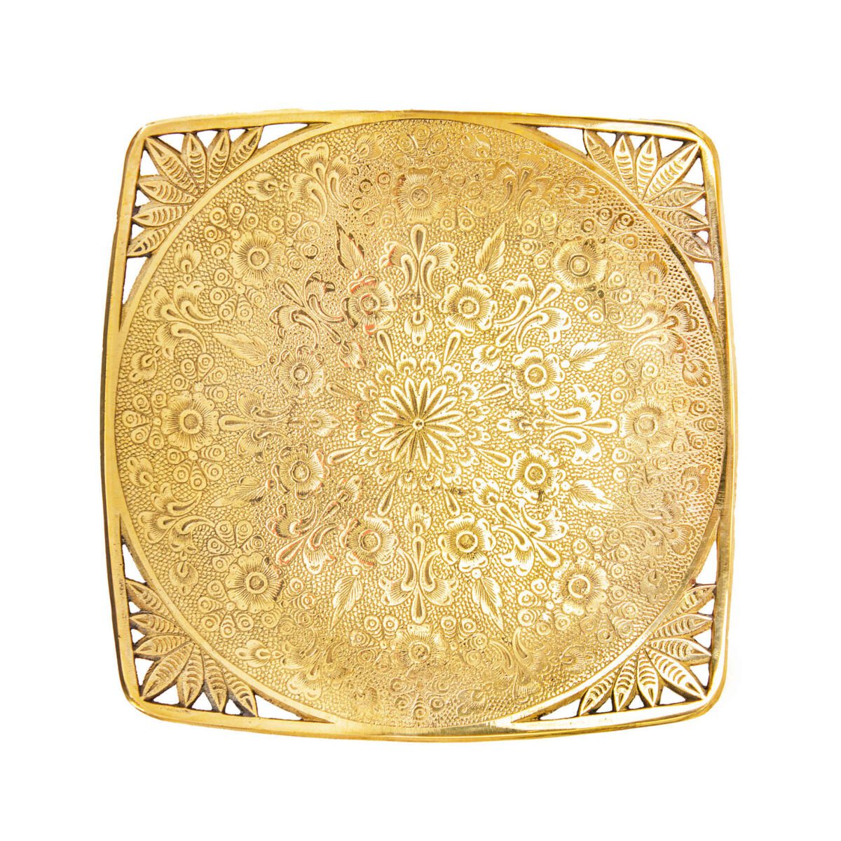 Price and Buy Brass Serving Stand Square Shape with Intricate Engraving Elegance