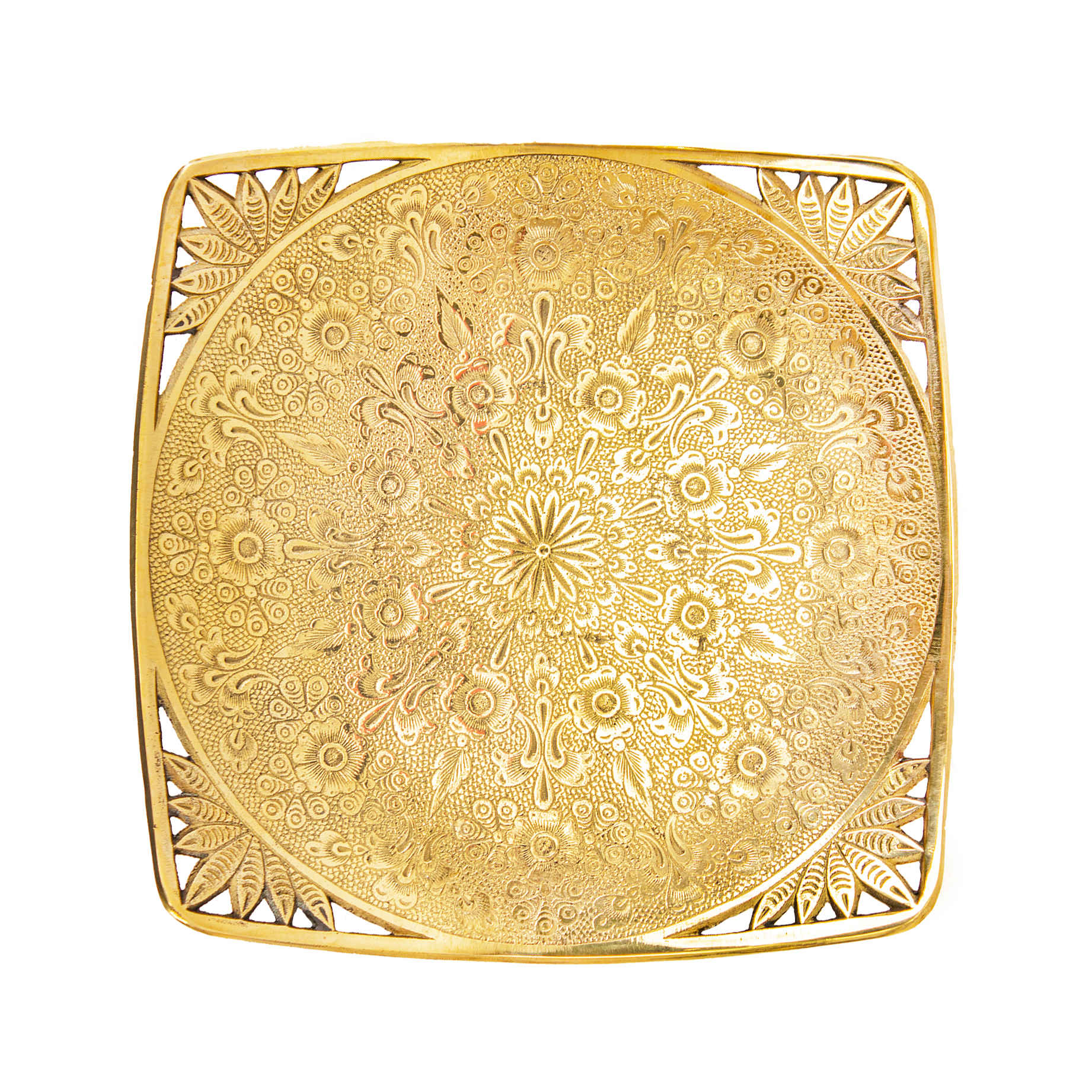 Price and Buy Brass Serving Stand Square Shape with Intricate Engraving Elegance