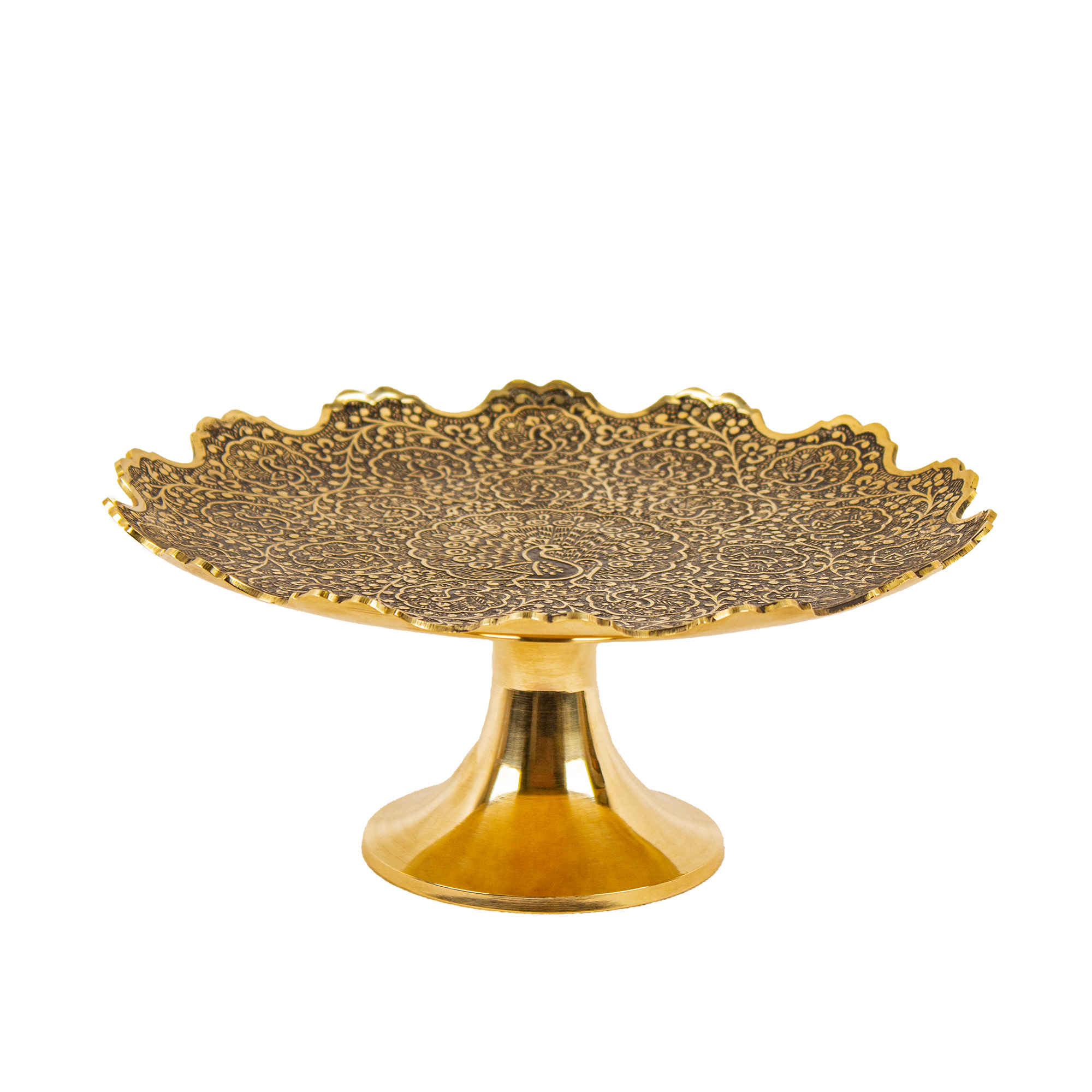 Price and Buy Brass Serving Stand with Intricate Floral Engraving for Stylish Hosting